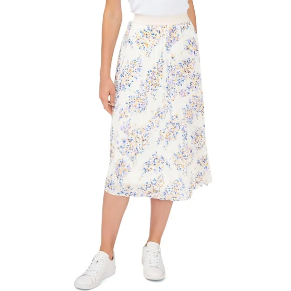 NWT Vince Camuto Womens L  Spaced Garden Floral White Pleated Midi Skirt - Picture 2 of 6